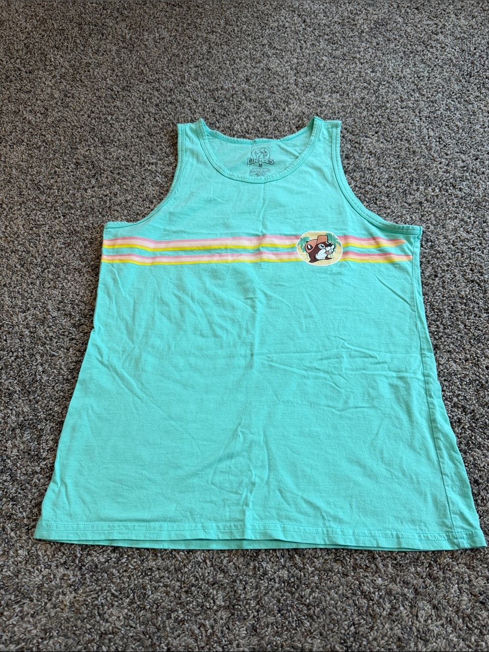 BUC-EES Aqua Tank Top with Pastel Stripe and Cartoon Patch Size Medium